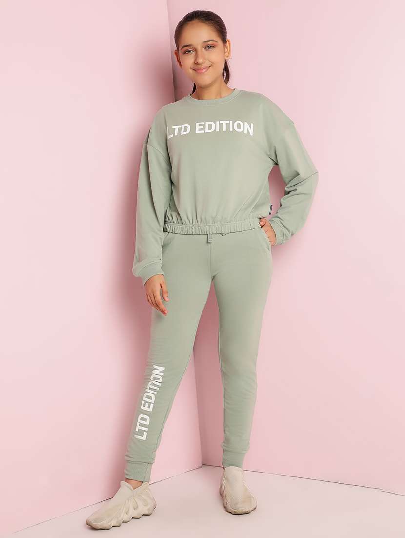 girls typographic long sleeve active wear set