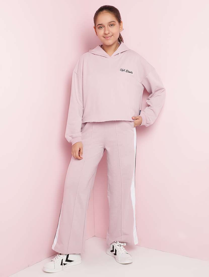 girls solid long sleeve active wear set