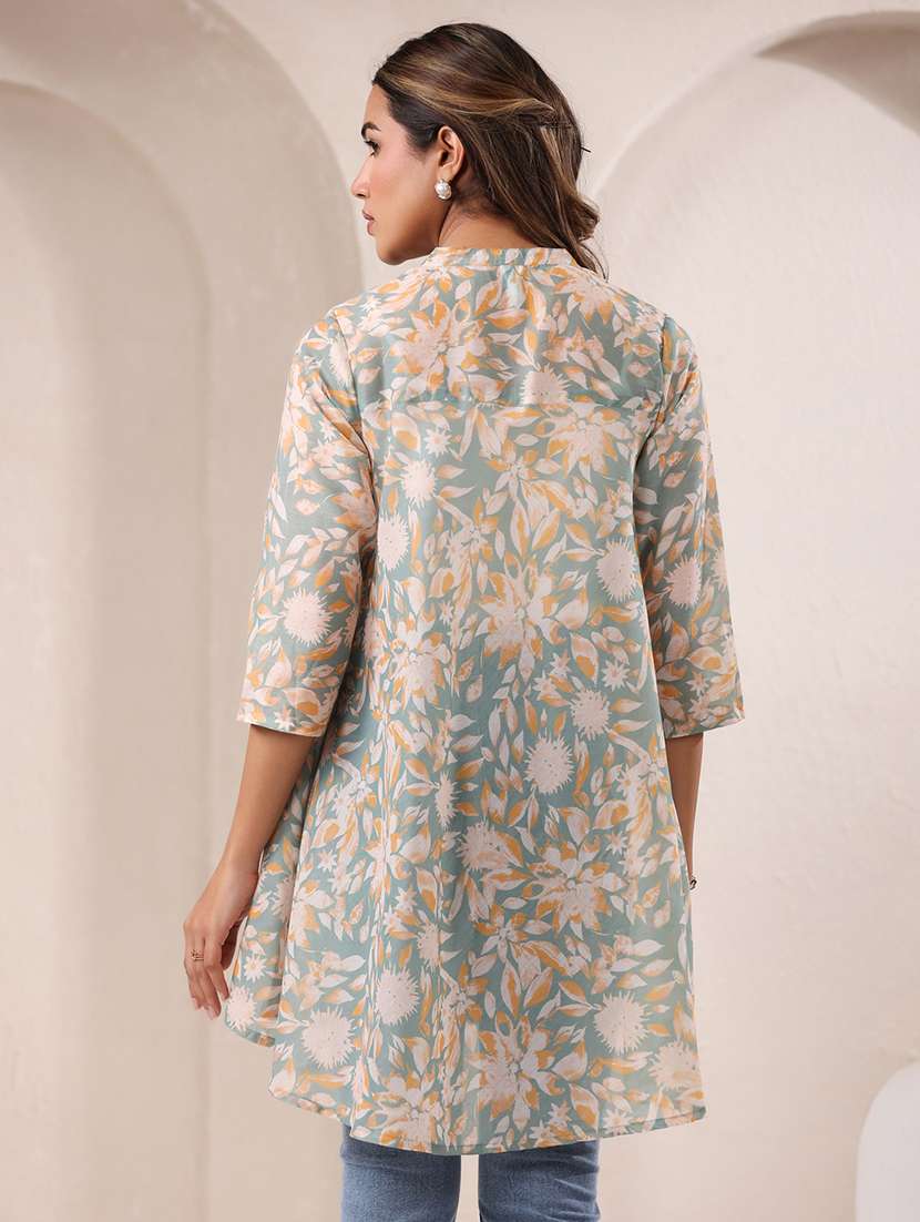 women floral printed three qaurter sleeves high low kurti - 21930725 -  Standard Image - 4