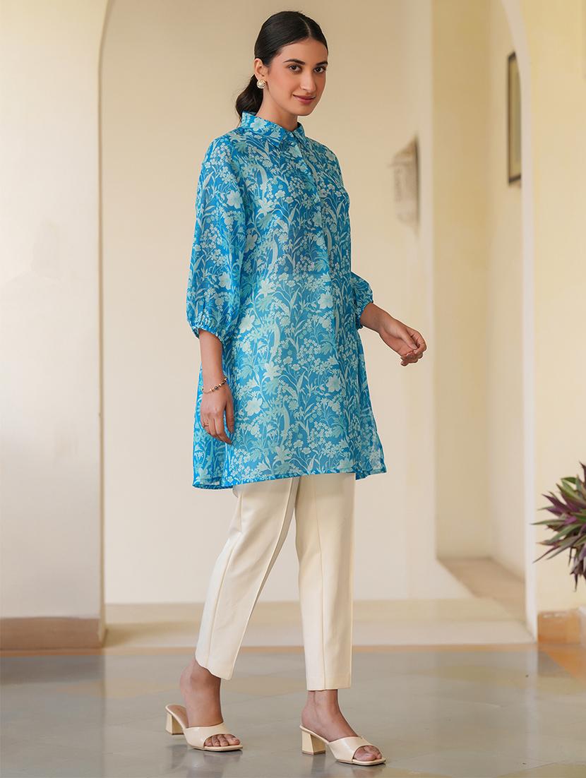 women floral printed puff sleeves a-line kurti - 21930726 - Standard Image - 1