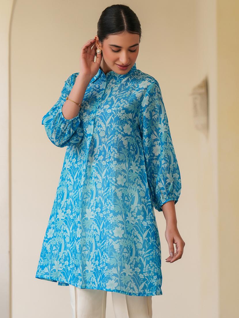 women floral printed puff sleeves a-line kurti - 21930726 - Standard Image - 4