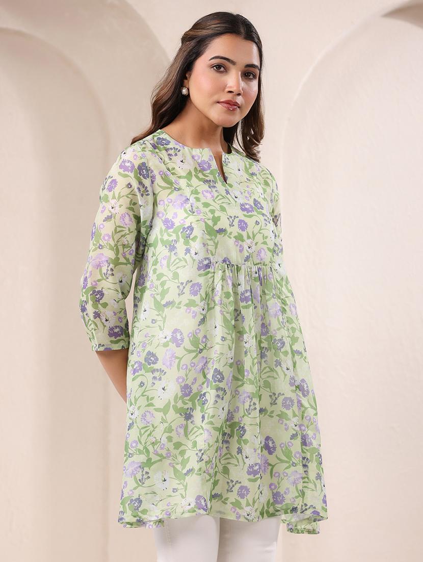 women floral printed three quarter sleeves flared kurti - 21930727 - Standard Image - 1