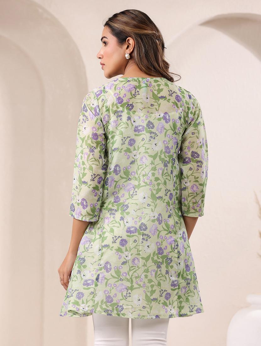 women floral printed three quarter sleeves flared kurti - 21930727 - Standard Image - 4