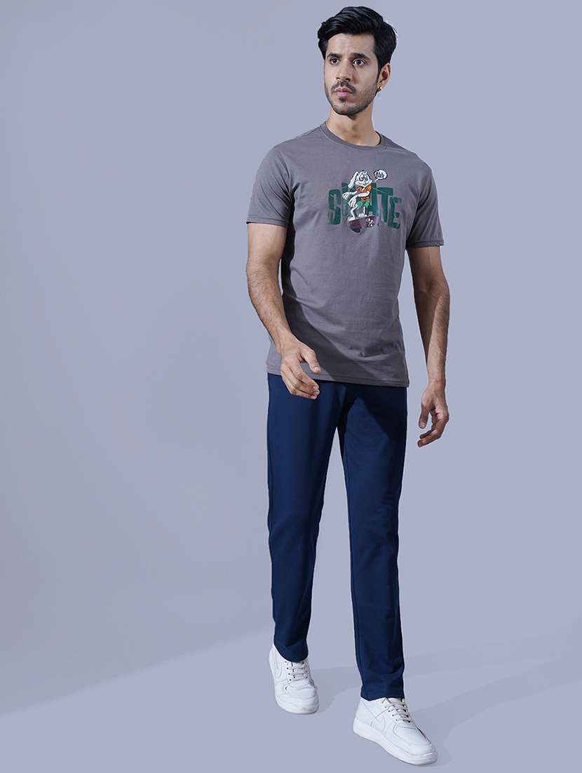 men blue solid mid rise full length track pant - 21930751 -  Standard Image - 4