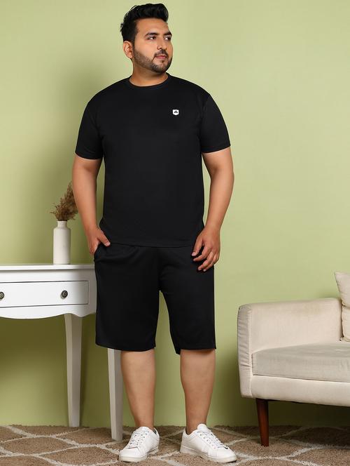 men black solid t-shirt & short co-ord set - 21930766 - Standard Image - 0
