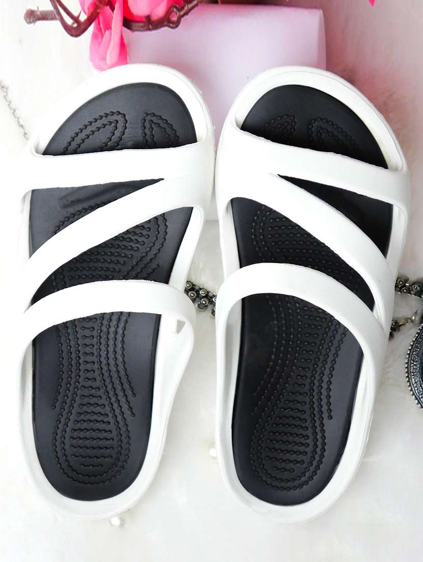 women white solid slip on slides
