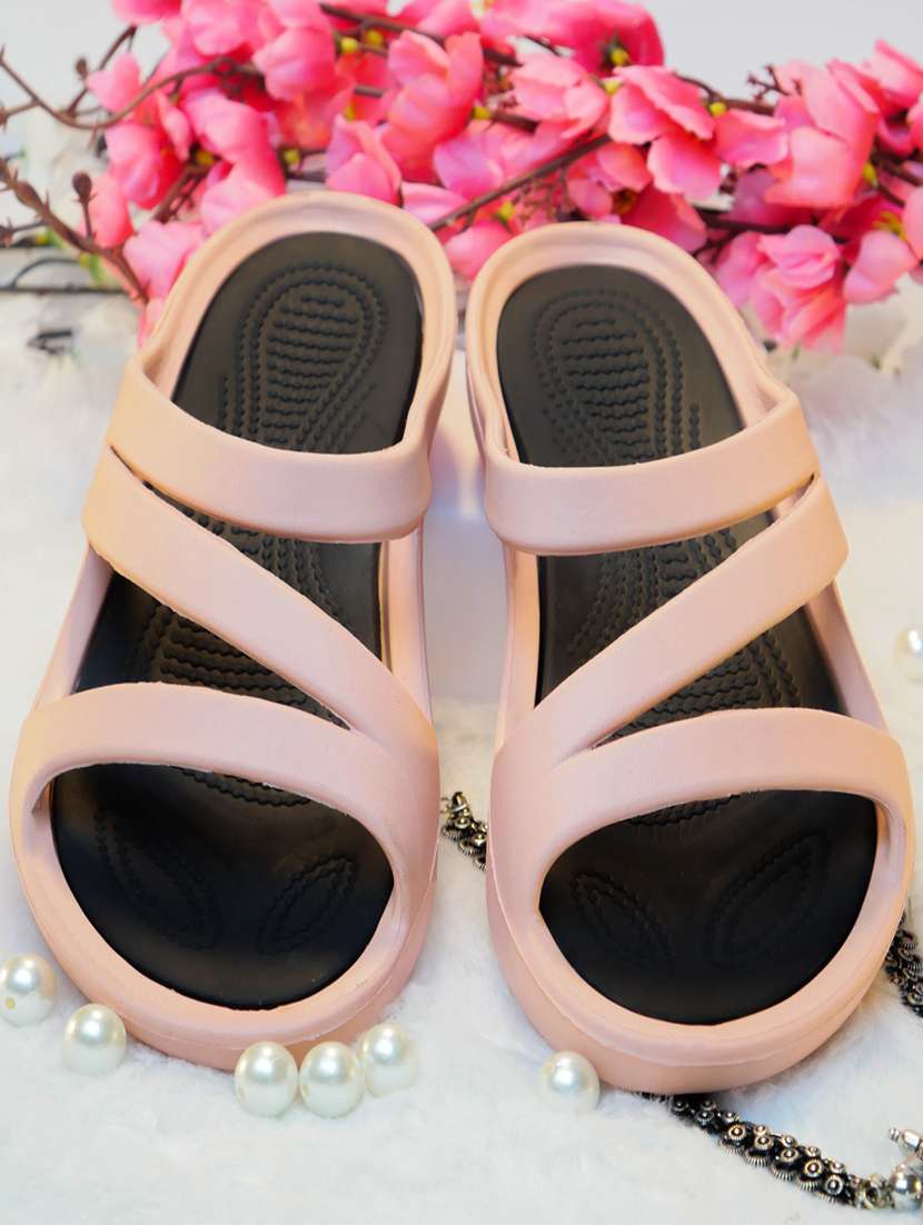 women solid open toe slides