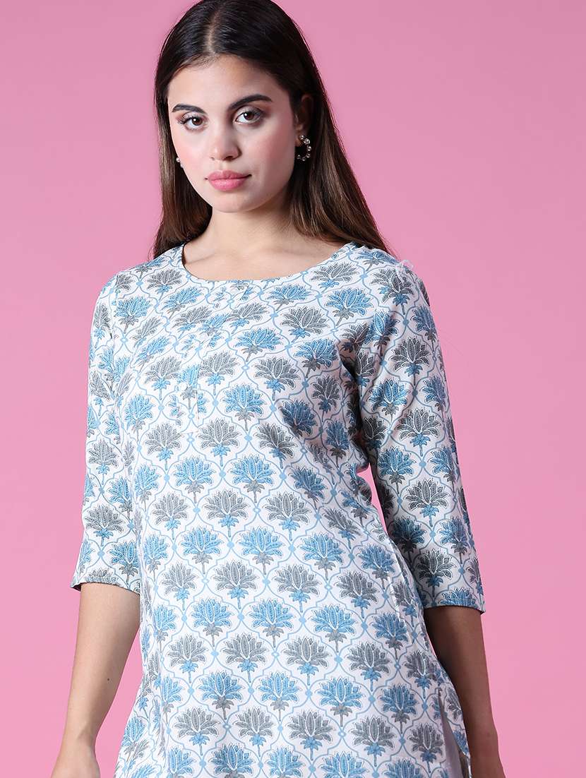 women printed three quarter sleeve straight kurta - 21930842 -  Standard Image - 4