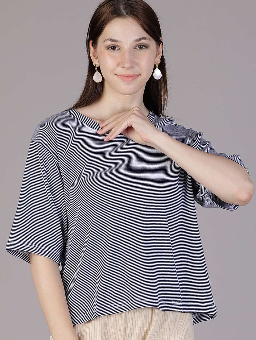 women striped short sleeve oversized t-shirt