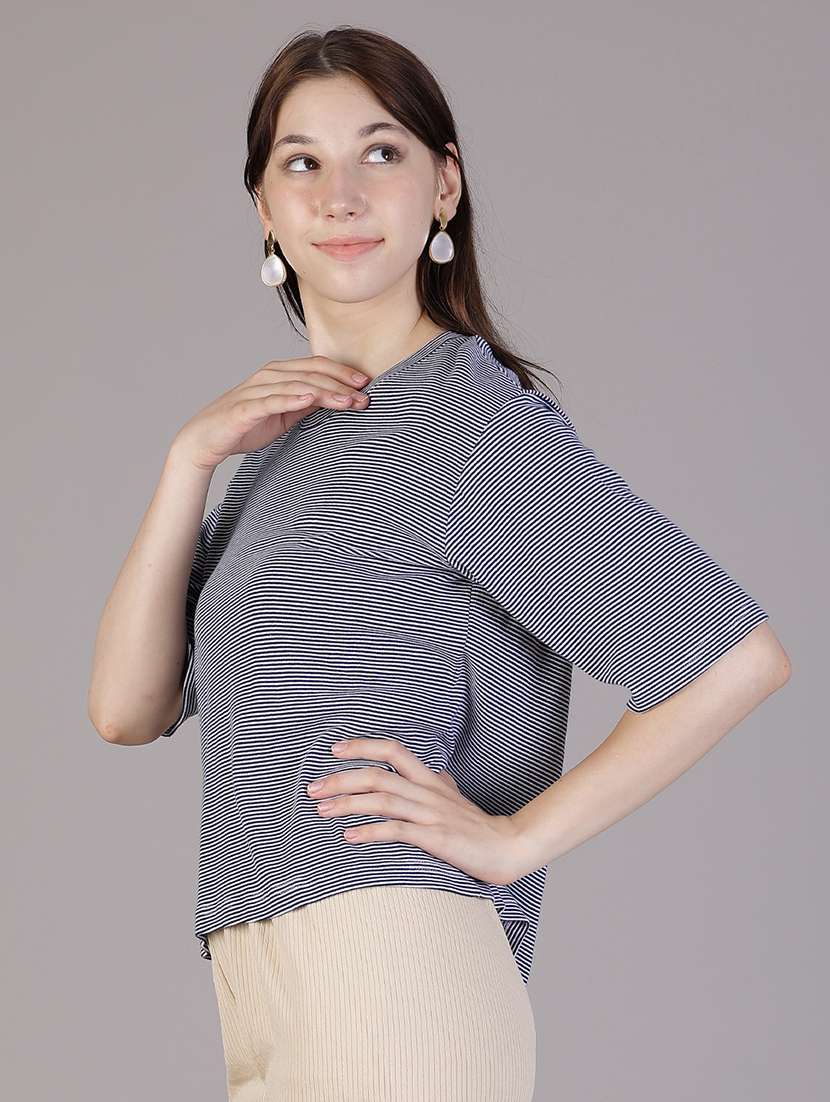women striped short sleeve oversized t-shirt - 21930868 -  Standard Image - 1