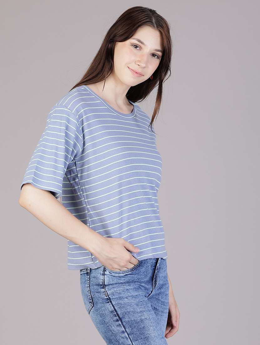 women striped short sleeve relaxed fit t-shirt - 21930869 -  Standard Image - 1