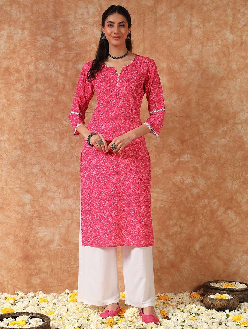 women three quarter sleeve straight kurta