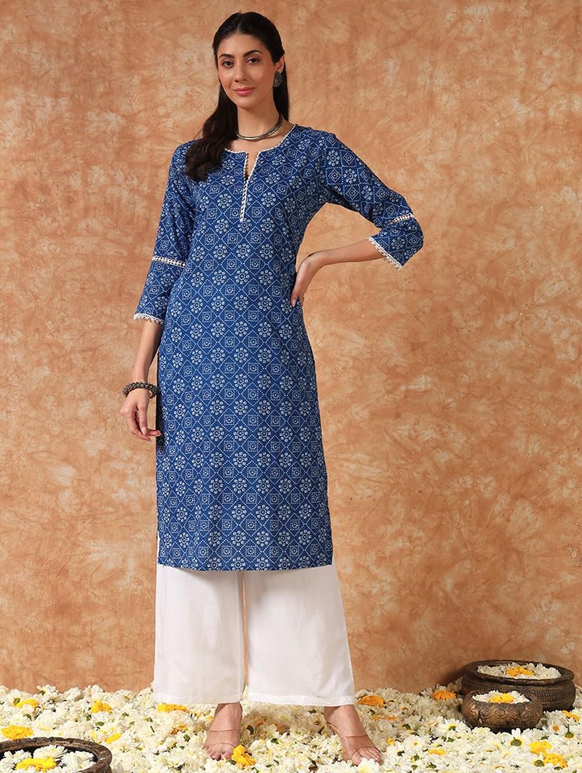 women three quarter sleeve straight kurta - 21930972 - Zoom Image - 0