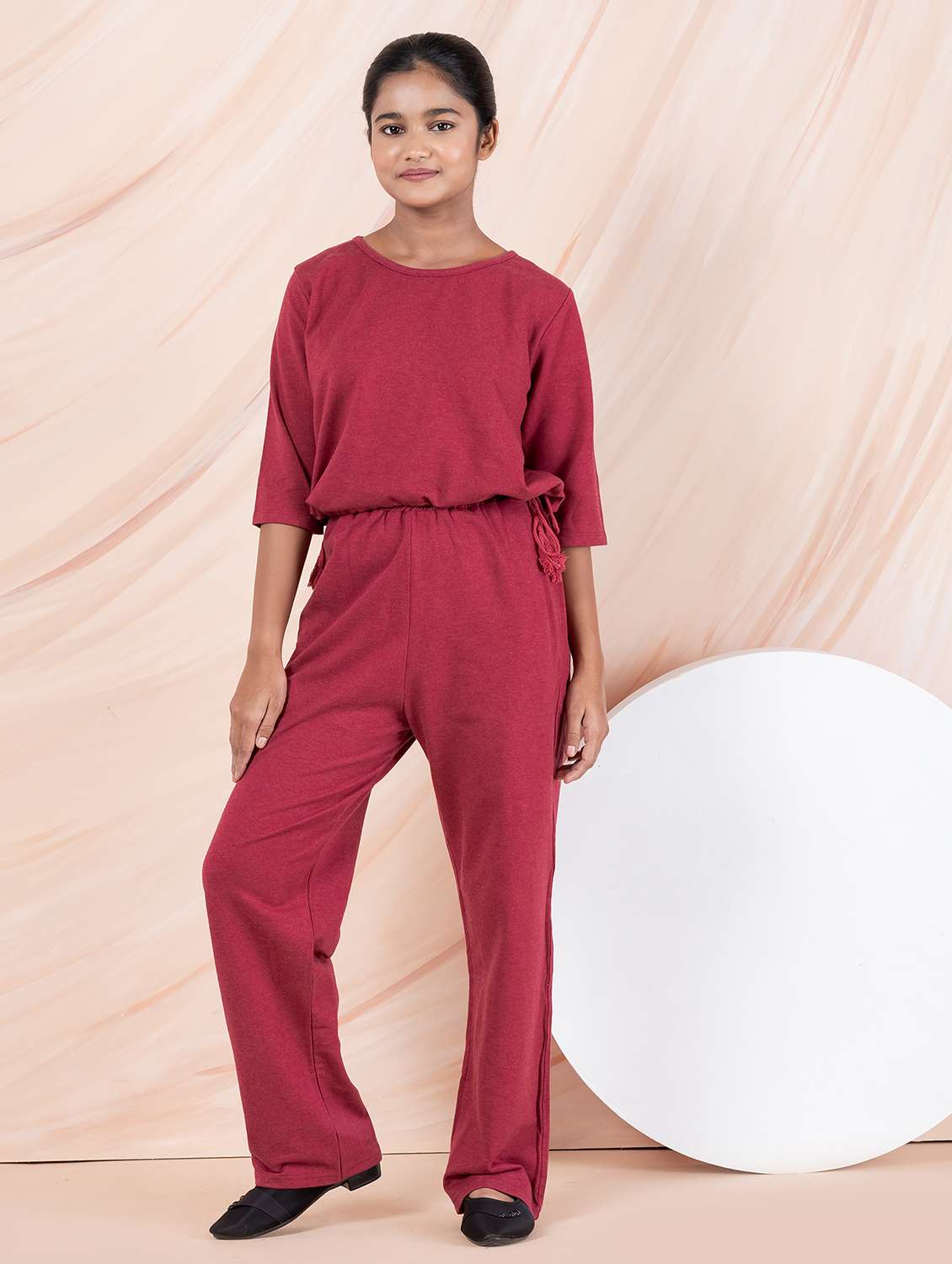 girls maroon solid top & trouser co-ords set - 21930973 -  Standard Image - 1