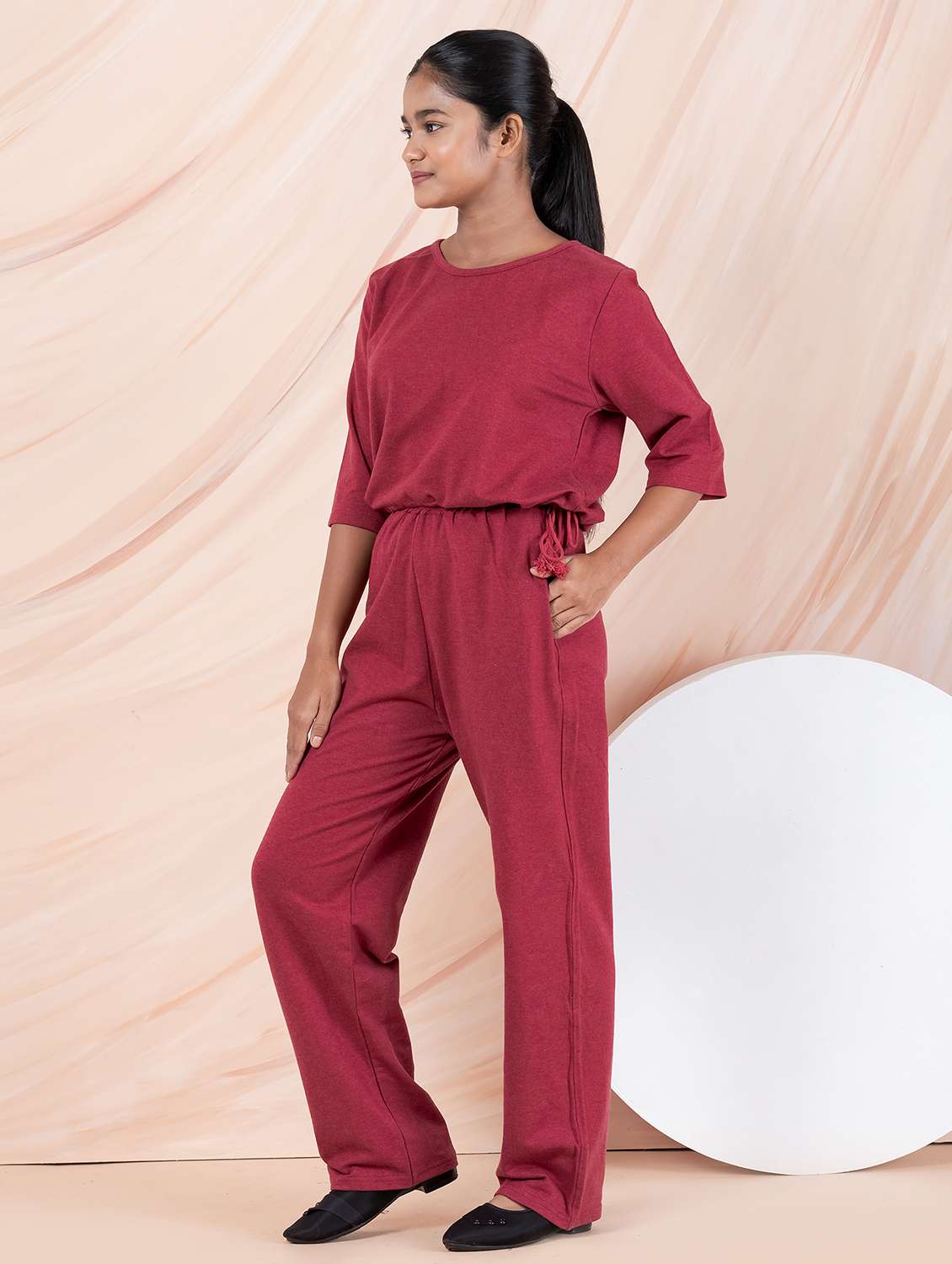 girls maroon solid top & trouser co-ords set - 21930973 -  Standard Image - 4