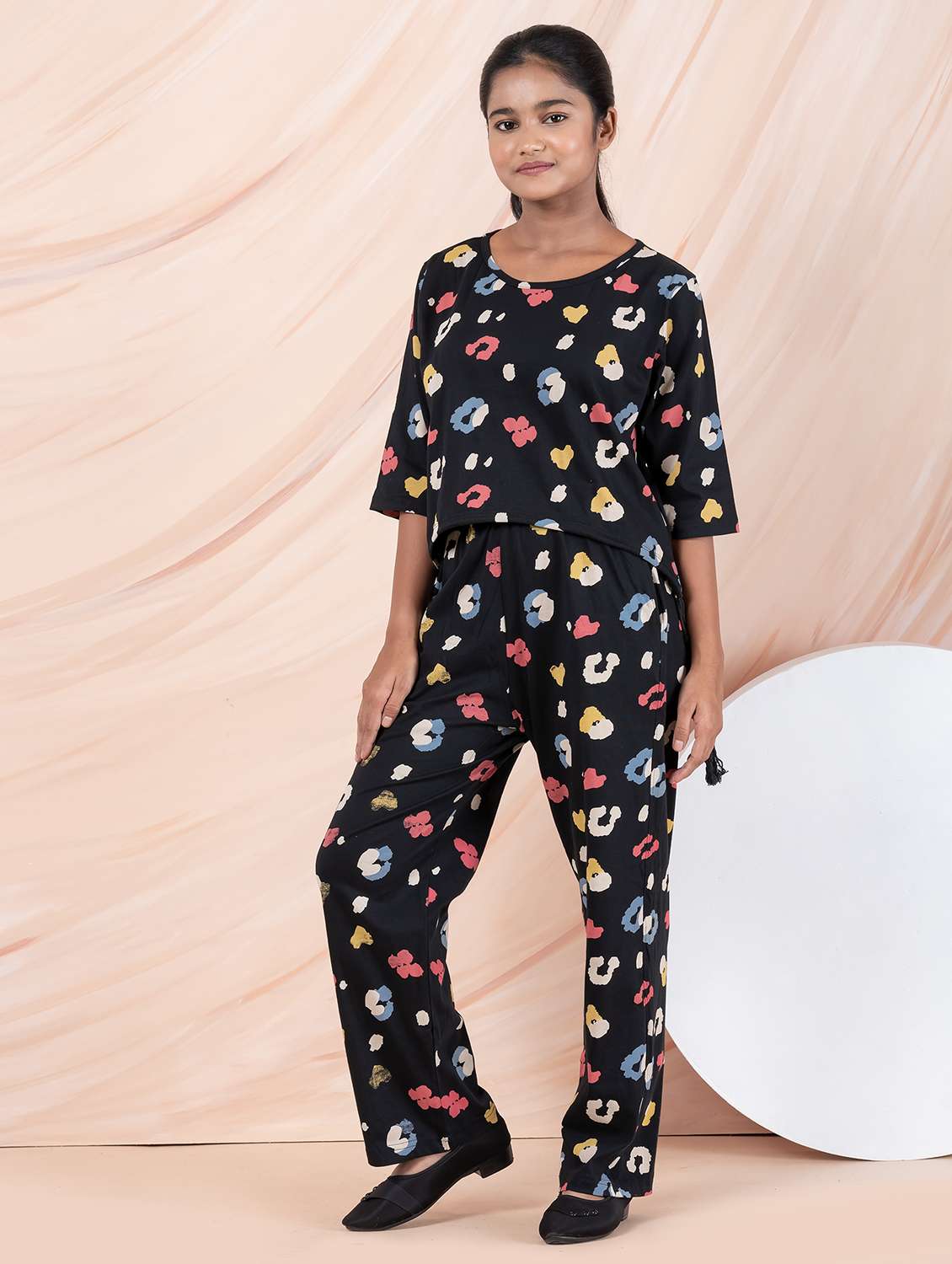 girls black printed top & trouser co-ords set - 21930975 -  Standard Image - 1