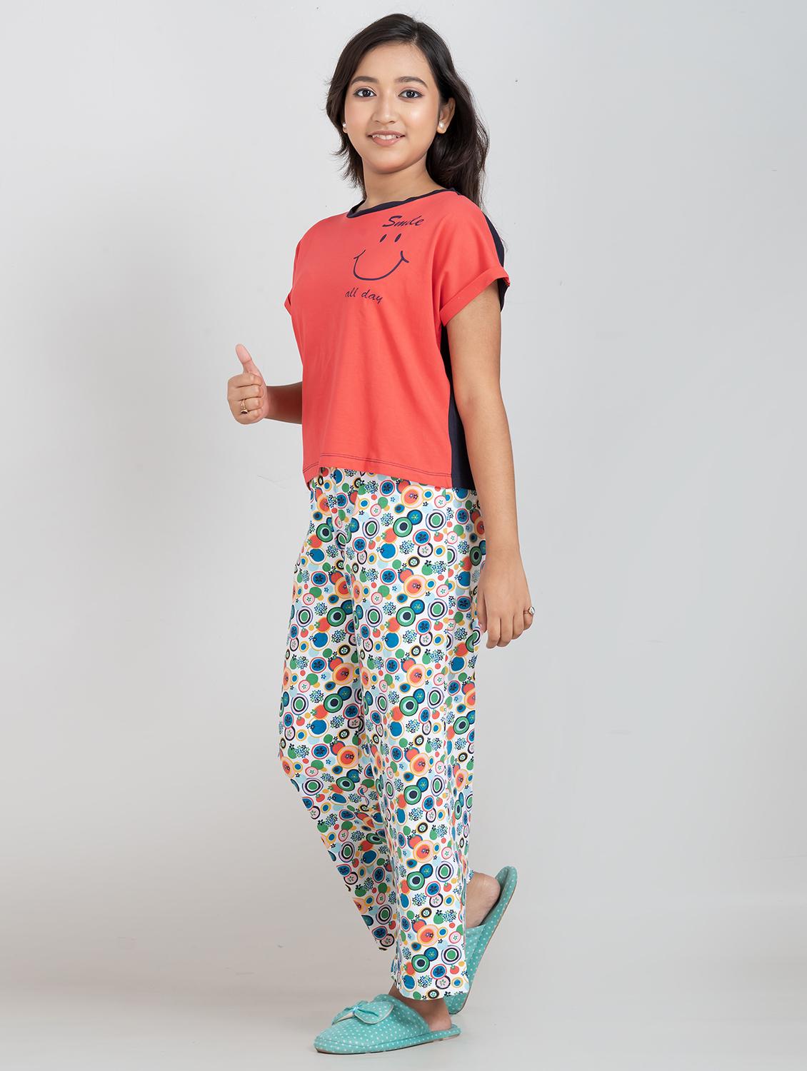 girls printed round neck pyjama set nightwear - 21930984 - Standard Image - 1