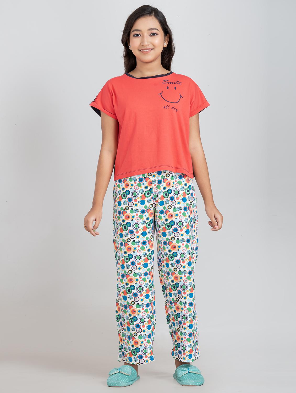 girls printed round neck pyjama set nightwear - 21930984 - Standard Image - 4