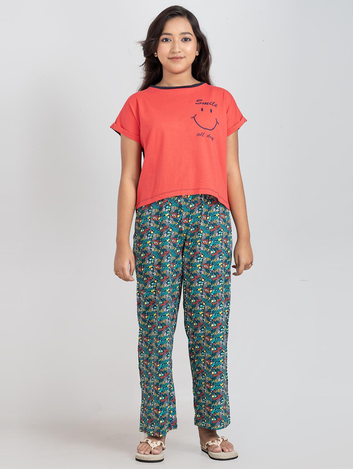 girls printed round neck pyjama set nightwear - 21930985 -  Standard Image - 1