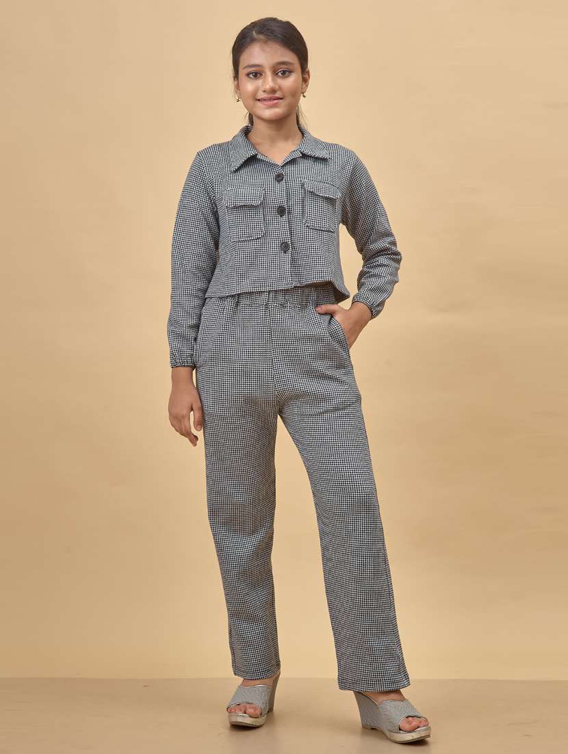 girls black long sleeve shirt & trouser co-ords set
