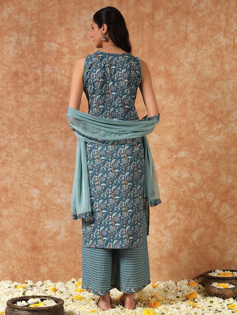 women floral printed sleeveless kurta palazzo with dupatta set - 21930997 - Standard Image - 4