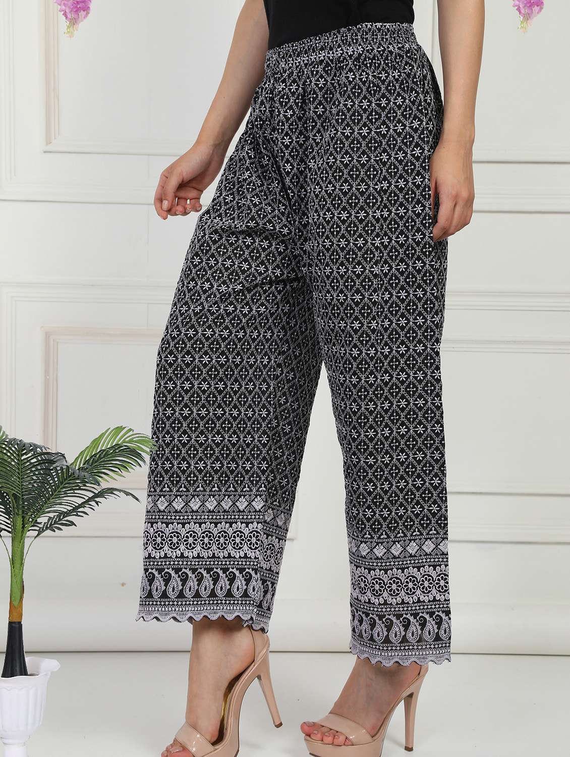 women embroidered mid rise straight palazzo - 21931004 -  Standard Image - 1