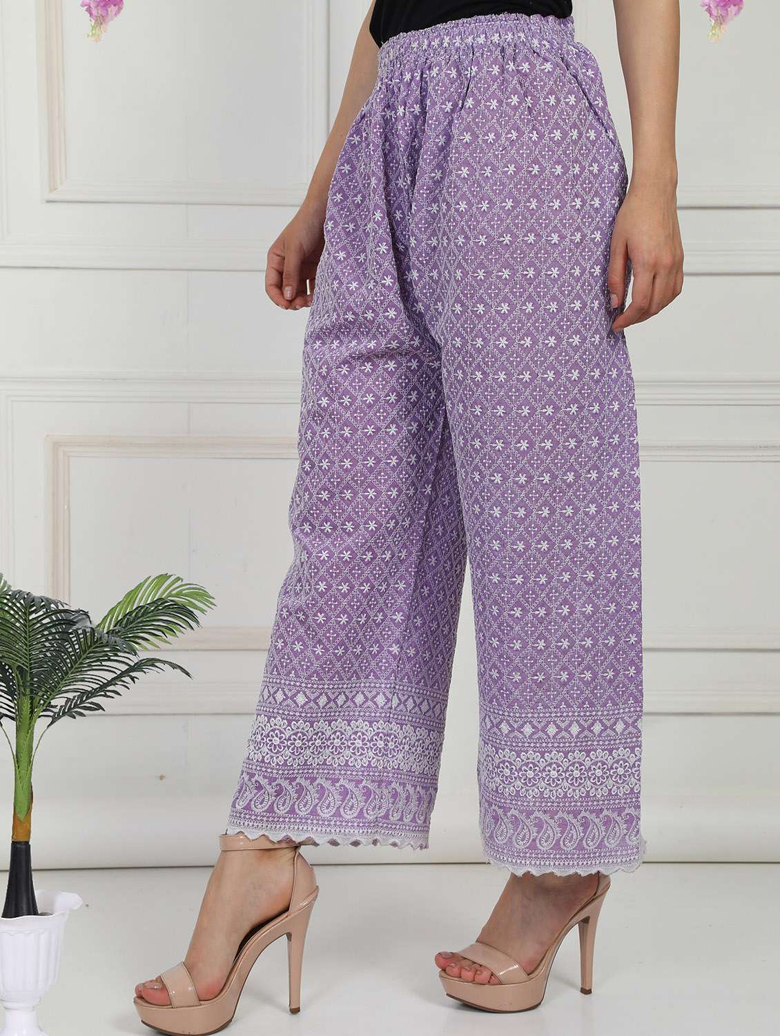 women embroidered mid rise straight palazzo - 21931005 -  Standard Image - 1