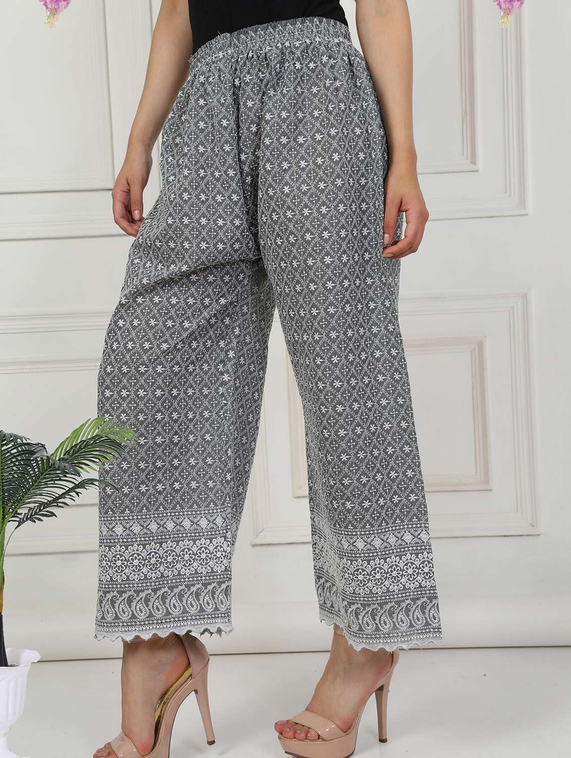 women embroidered mid rise straight palazzo - 21931006 -  Standard Image - 1