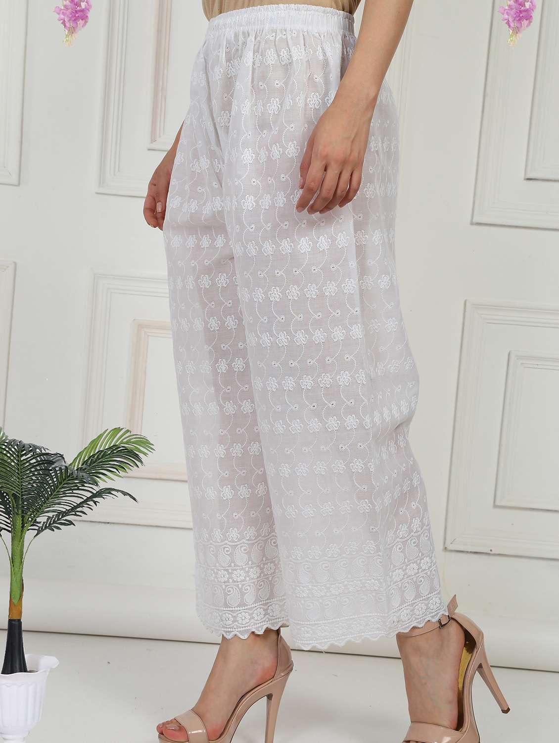 women embroidered mid rise straight palazzo - 21931007 -  Standard Image - 1
