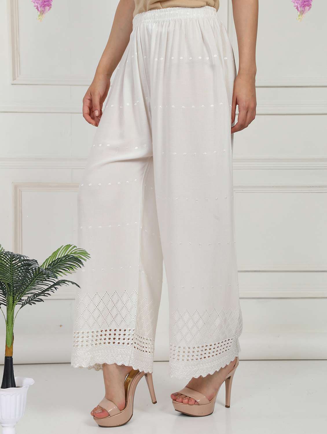 women embroidered mid rise flared palazzo - 21931008 -  Standard Image - 1