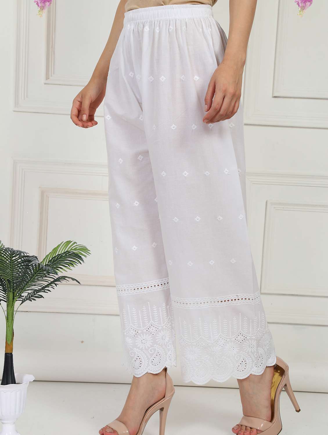 women embroidered mid rise straight palazzo - 21931010 -  Standard Image - 1