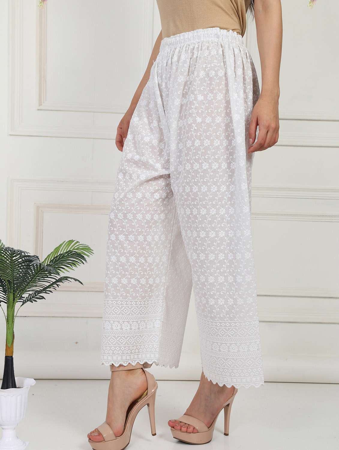 women embroidered mid rise straight palazzo - 21931012 -  Standard Image - 1