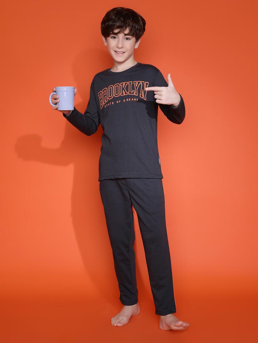 boys typographic long sleeve pyjama set nightwear - 21931054 - Standard Image - 1