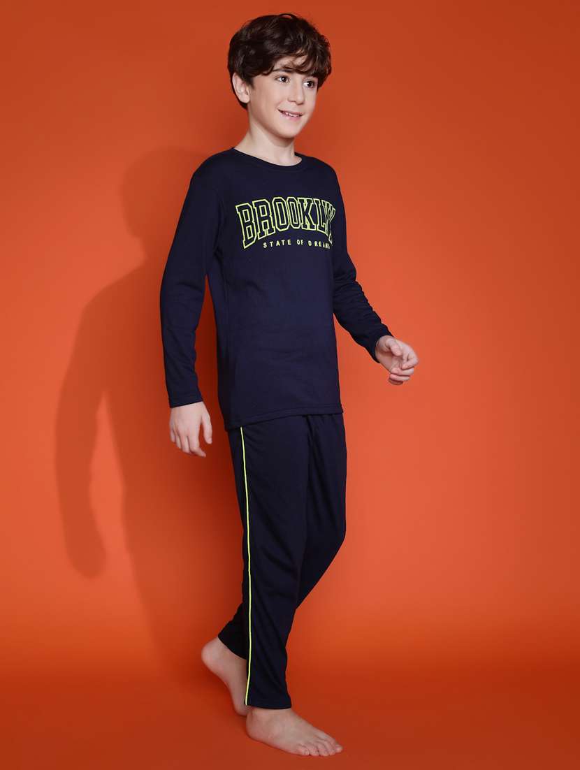 boys typographic long sleeve pyjama set nightwear - 21931055 -  Standard Image - 1