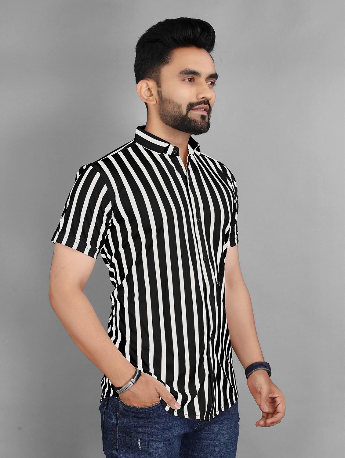 men striped short sleeve regular fit casual shirt - 21931084 - Standard Image - 1