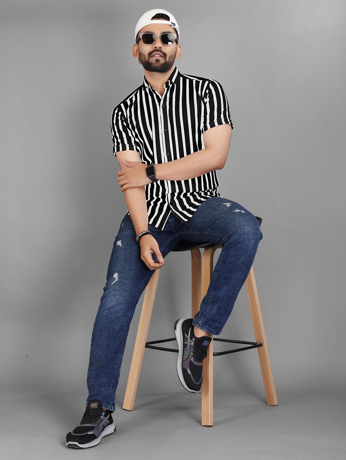 men striped short sleeve regular fit casual shirt - 21931084 - Standard Image - 4