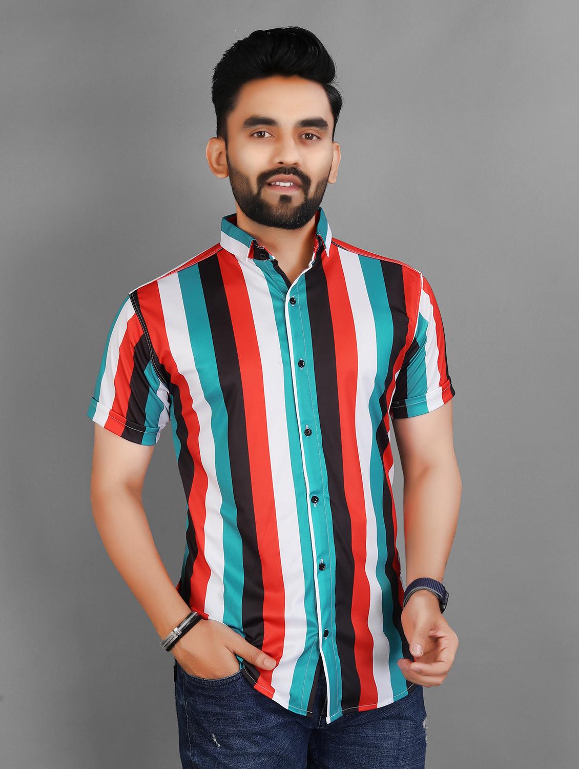 men striped short sleeve regular fit casual shirt - 21931086 - Standard Image - 1