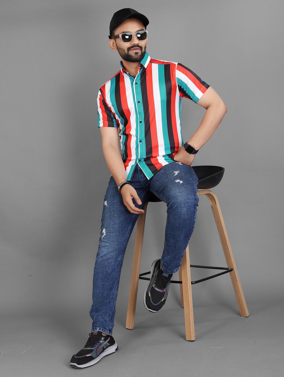 men striped short sleeve regular fit casual shirt - 21931086 - Standard Image - 4