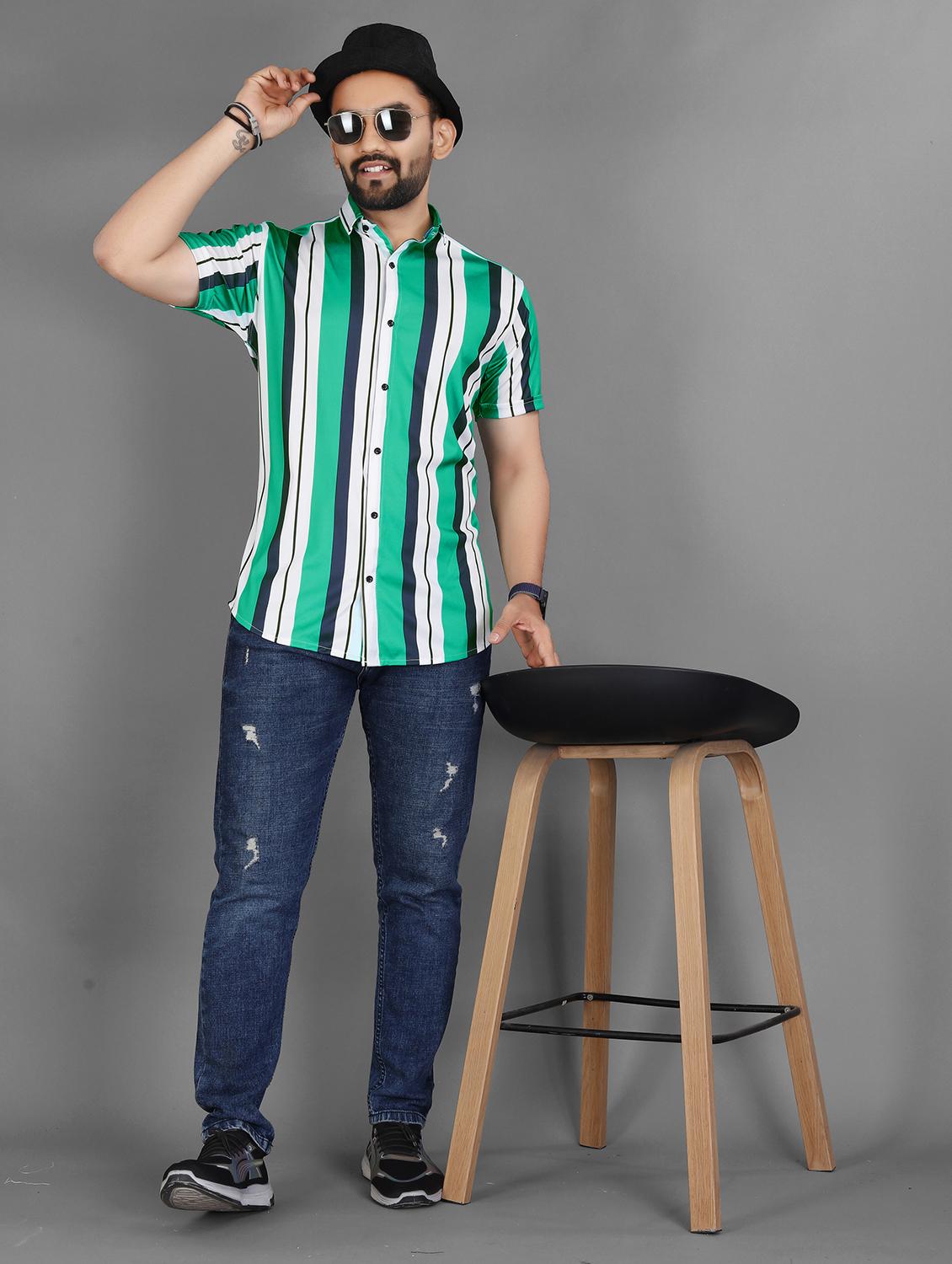 men striped short sleeve regular fit casual shirt - 21931088 - Standard Image - 4