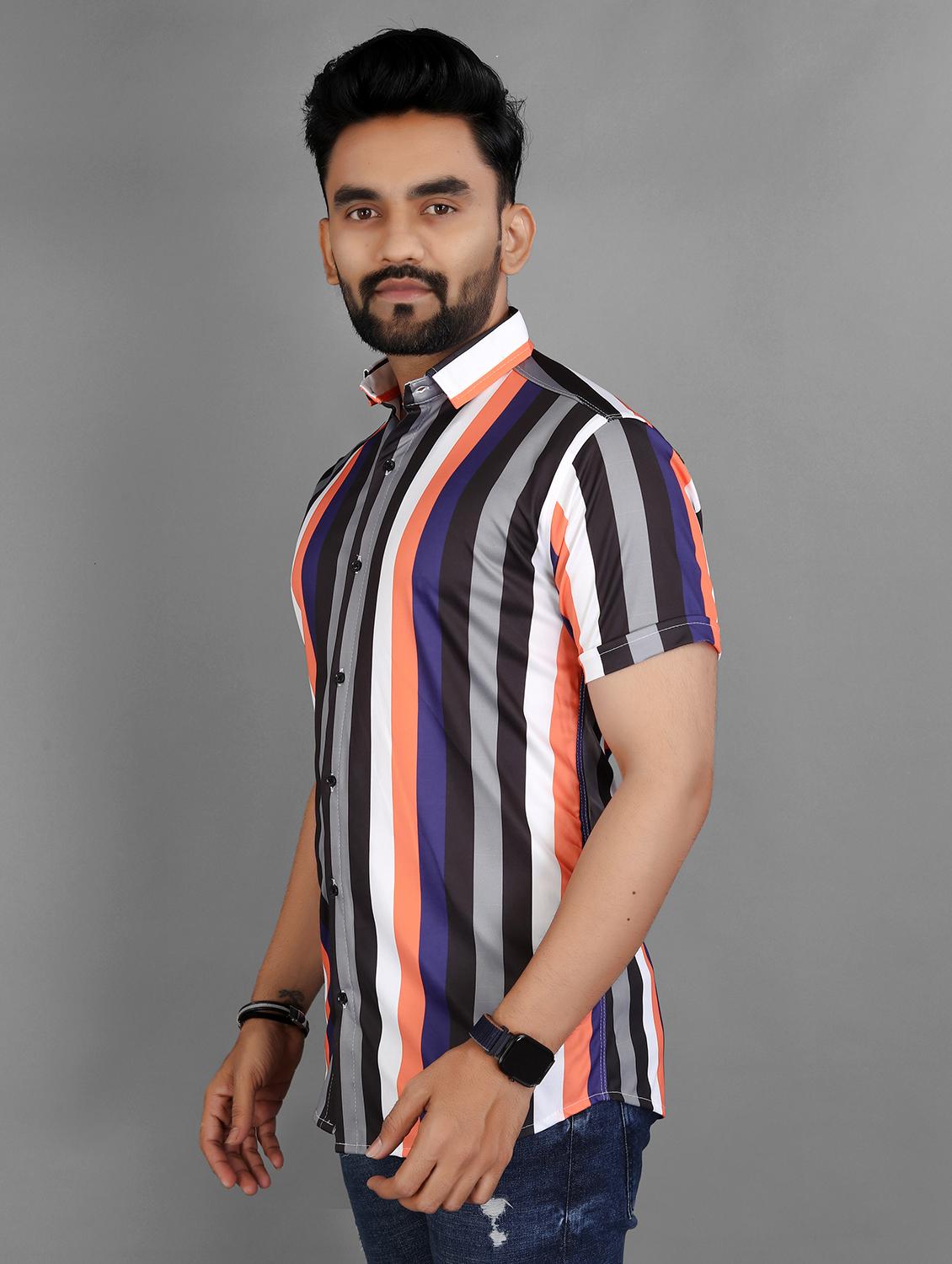 men striped short sleeve regular fit casual shirt - 21931089 - Standard Image - 1
