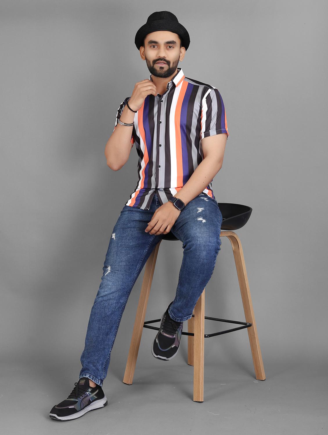 men striped short sleeve regular fit casual shirt - 21931089 - Standard Image - 4