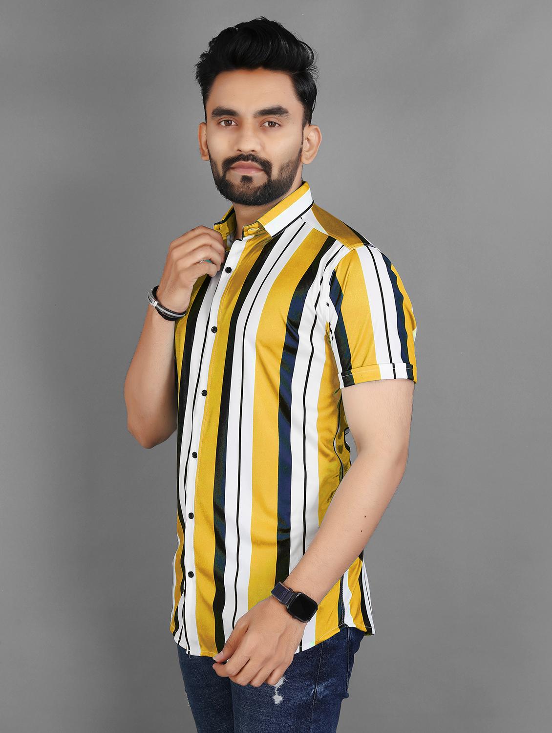 men striped short sleeve regular fit casual shirt - 21931093 - Standard Image - 1