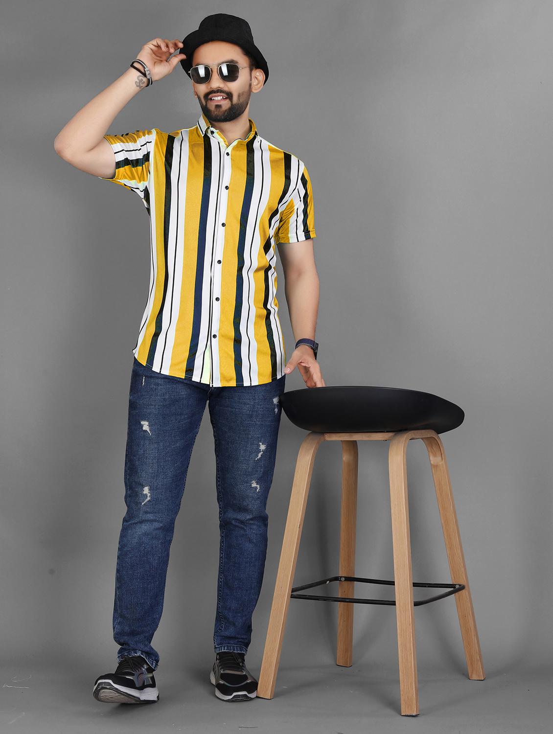 men striped short sleeve regular fit casual shirt - 21931093 - Standard Image - 4