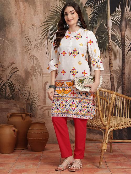 white cotton aline kurta - 21931103 - Standard Image - 0