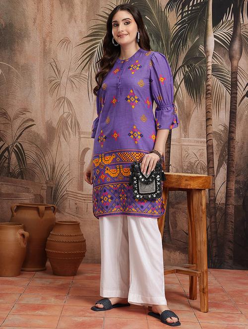purple cotton aline kurta - 21931104 - Standard Image - 0