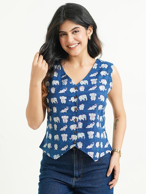women printed sleeveless regular fit top - 21931171 - Standard Image - 0