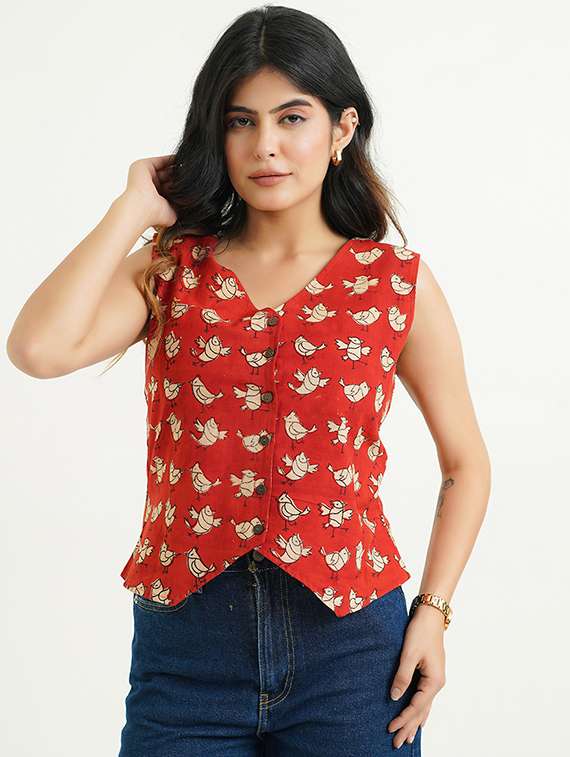 women printed sleeveless regular fit top