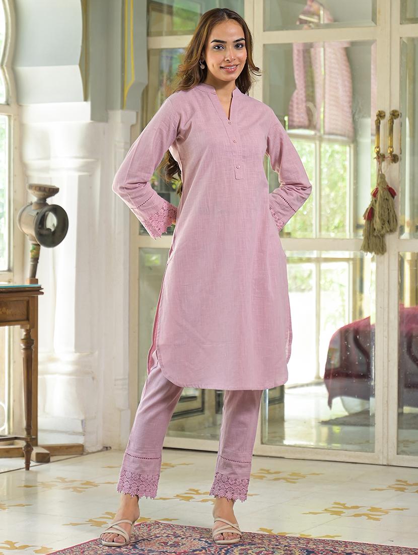 women three quarter sleeve kurta pant set - 21931186 - Standard Image - 1
