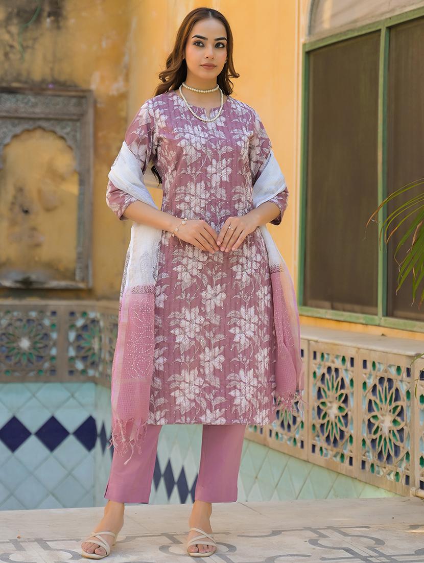 women three quarter sleeve kurta pant with dupatta set - 21931189 - Standard Image - 1