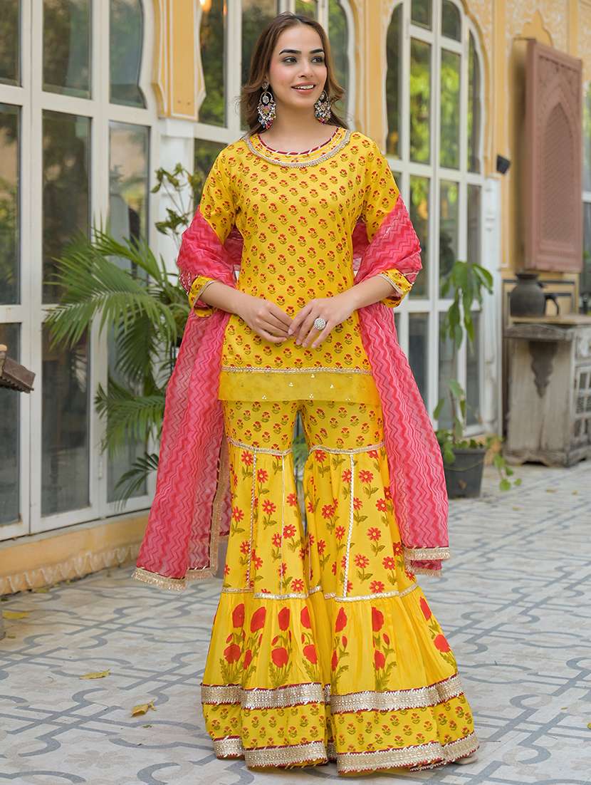 women three quarter sleeve kurta sharara with dupatta set - 21931193 - Standard Image - 1
